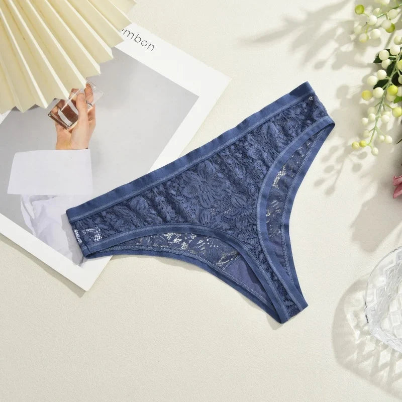 3Pcs/Set Women Sexy Lace Panties Lingerie Floral Sexy Low Waist Deep Color Thongs Ladies Underwear Fashion Soft Underpants S-XL