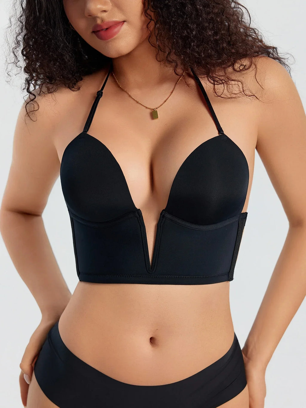 Invisible Women's Dress Bra Deep V Plunge Backless Adjustable Straps and Silicone Adhesive Patches Push-Up Strapless Bra Shapewear