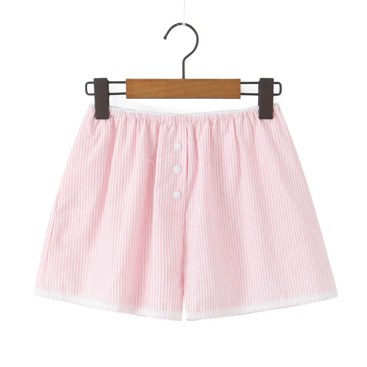 New French Style Lazy Loose Home Casual Button Lace Stripe Shorts For Woman Casual Elegant Fashion Style Pure Desire Casual QRCF