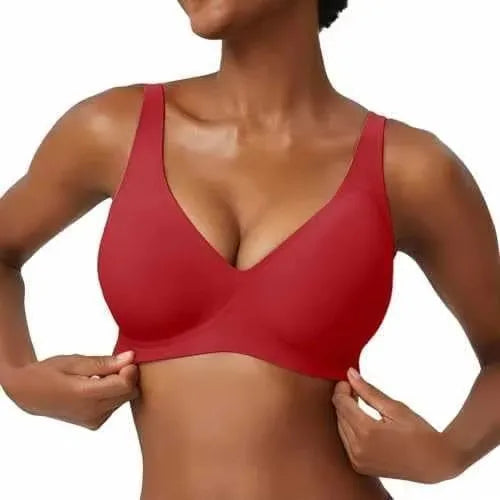 Women's Seamless Pink Leopard Print Bra Wire-Free Bra Full Cup Soft Thin Mold Support Breathable and Beauty Deep V Plus Up Bra
