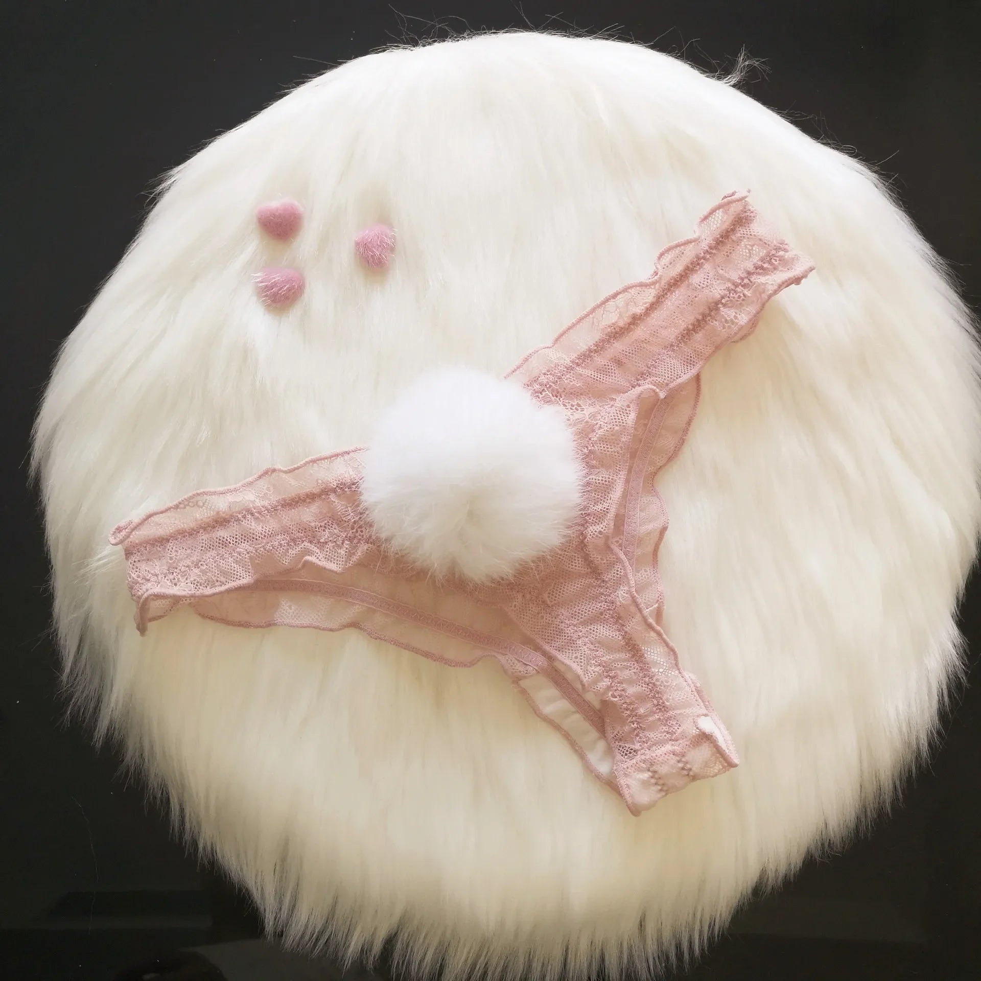 Sexy Panties Cute Rabbit Tail Women's Thong Lace Briefs Transparent Underwear Comfort Breathable Low Rise G string Underpants