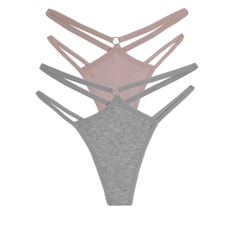 2PCS Women Sexy Cotton Panties Two Belts Hollow Out G-String Thongs Breathable Underwear for Female Solid Color Lingerie S-XL