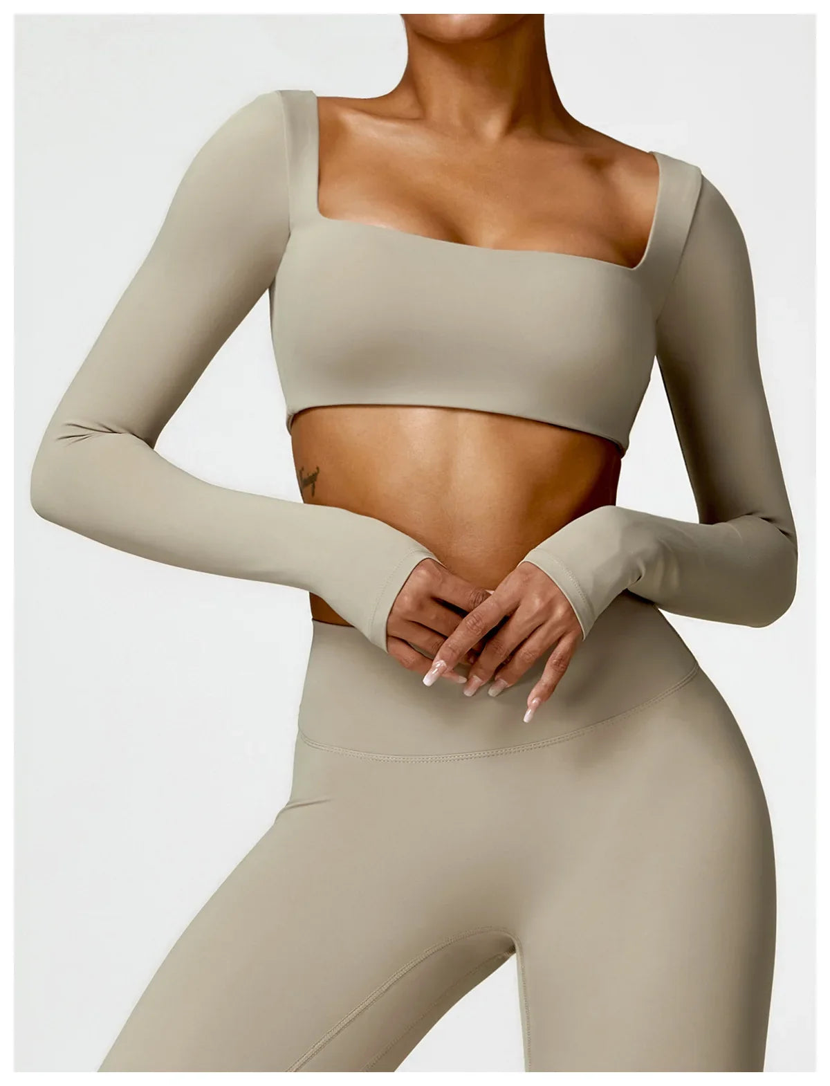 Hearuisavy Summer Casual Quick Dry Sportswear Women Square Neck Gym Top Women Fitness Sports Crop Top Long Sleeve Yoga Clothing