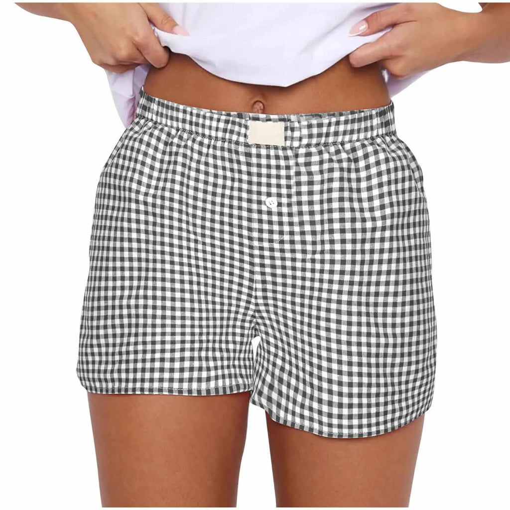 Teen Girls Plaid Shorts Elastic Waistband Pull-On Casual Lounge Summer Outfit Red Blue Color Women's Fashion