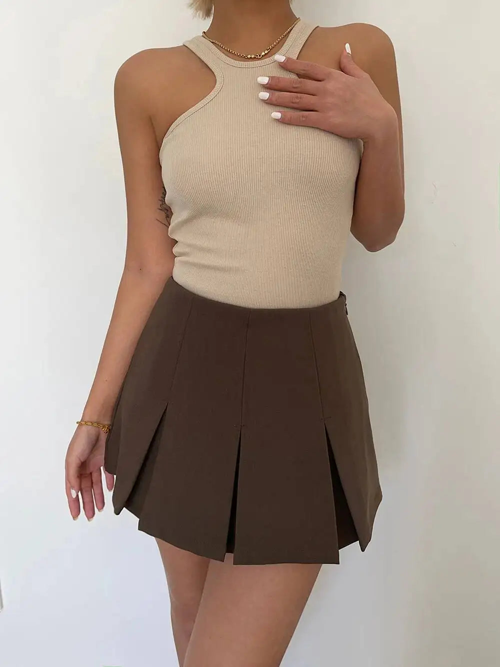 WOMENGAGA American High Street A-line Short Unif School Girl Fairy Grunge Skirt High Waist Pleated Skorts Streetwear Lovely HM2O