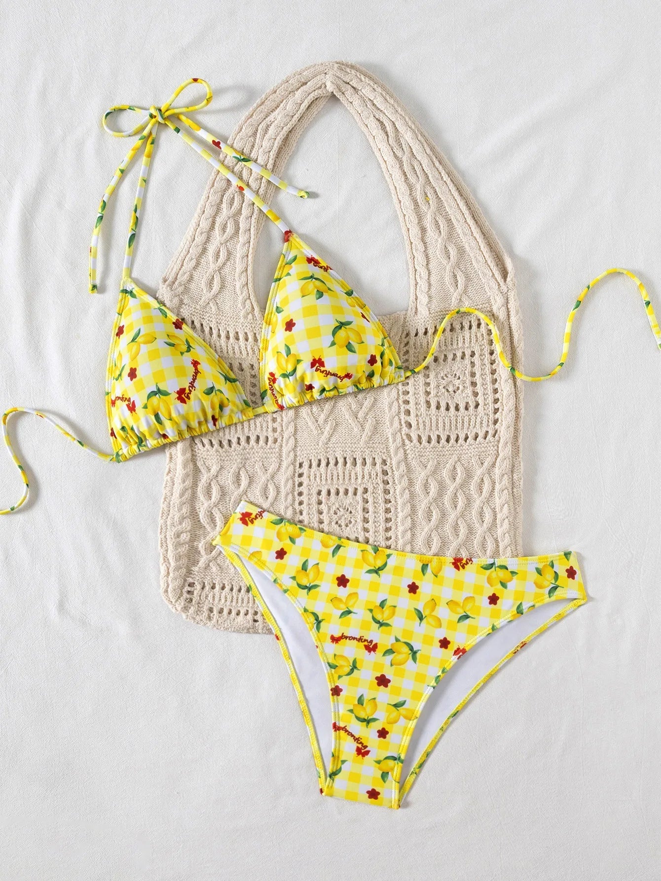 2025 New Women's Black Ground White Dot Printed Swimsuit Halter Neck Low Waist Bikini Set For Summer Female Swimwear Brazilian