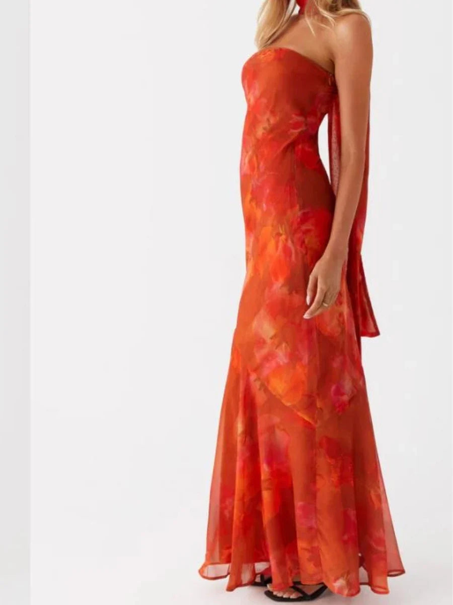 Women Long Bodycon Dress With Scarf Tube Maxi Dress Sexy Summer Strapless Dresses Off Shoulder Sundress Evening Vestidos