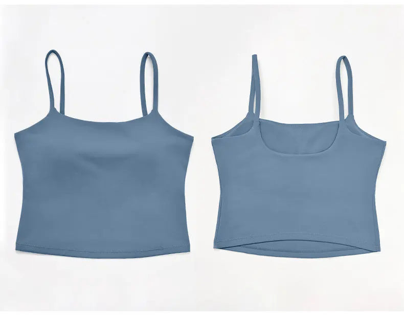 NCLAGEN SoftMotion Strappy Mid Vest with Built in Bra Shelf Women Gym Tank Top Naked-feel Workout Fitness Pilates Yoga Camisole