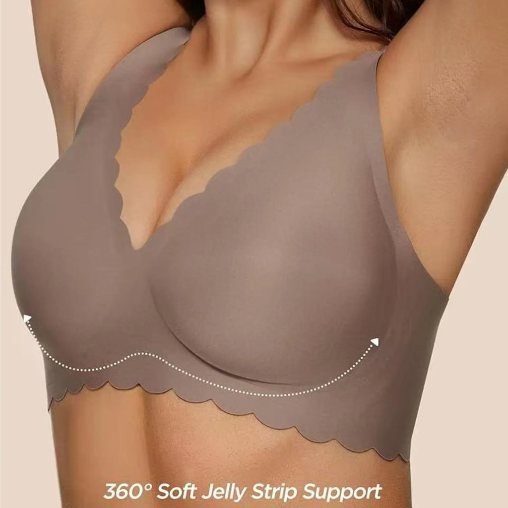 Women's Deep V Wave Seamless Jelly Bra Wire-free Seamless Bra Thin Mold 3/4 Cup Bra Comfortable Plus Size Push-up Underwear