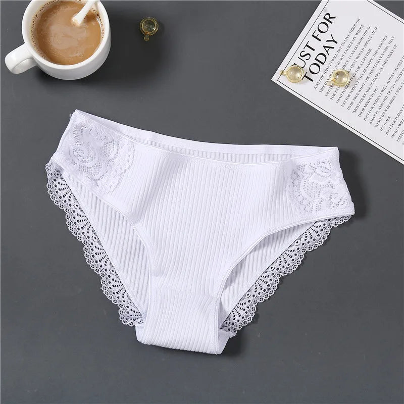 3Pcs/set Women's Cotton Panties M-2XL Women Patchwork Lace Underwear Sexy Low Waist Briefs Ladies Comfortable Underpants 2022