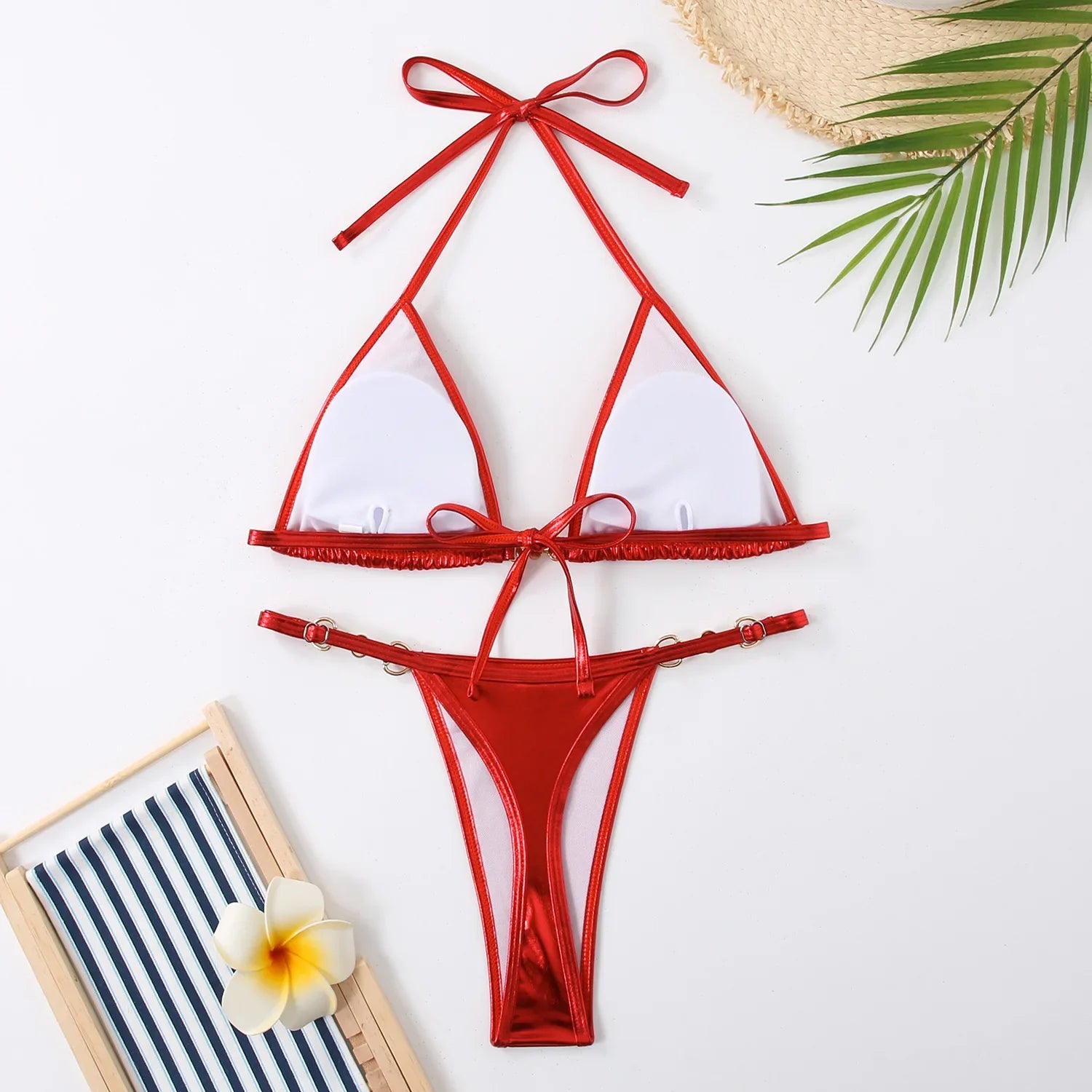 Shiny Pink Micro Bikini 2026 Mujer Women Sexy PU Pearls Push Up Thong Swimsuit Summer Bathing Suit Bandage Holiday Swimwear