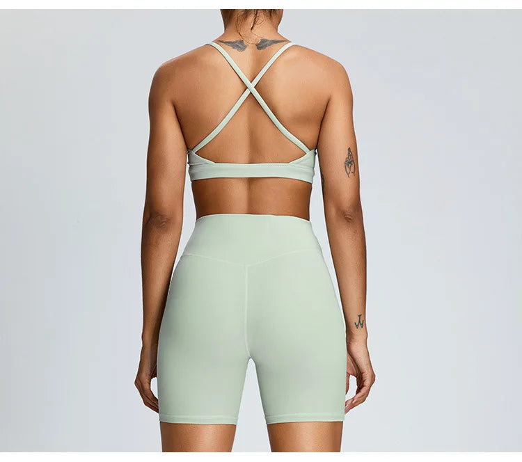 Solid Color Cross Back Women Fitness Underwear Sports Bra Running Top Gym Yoga Athletic Tight Workout Jog Soft With Backless Bra
