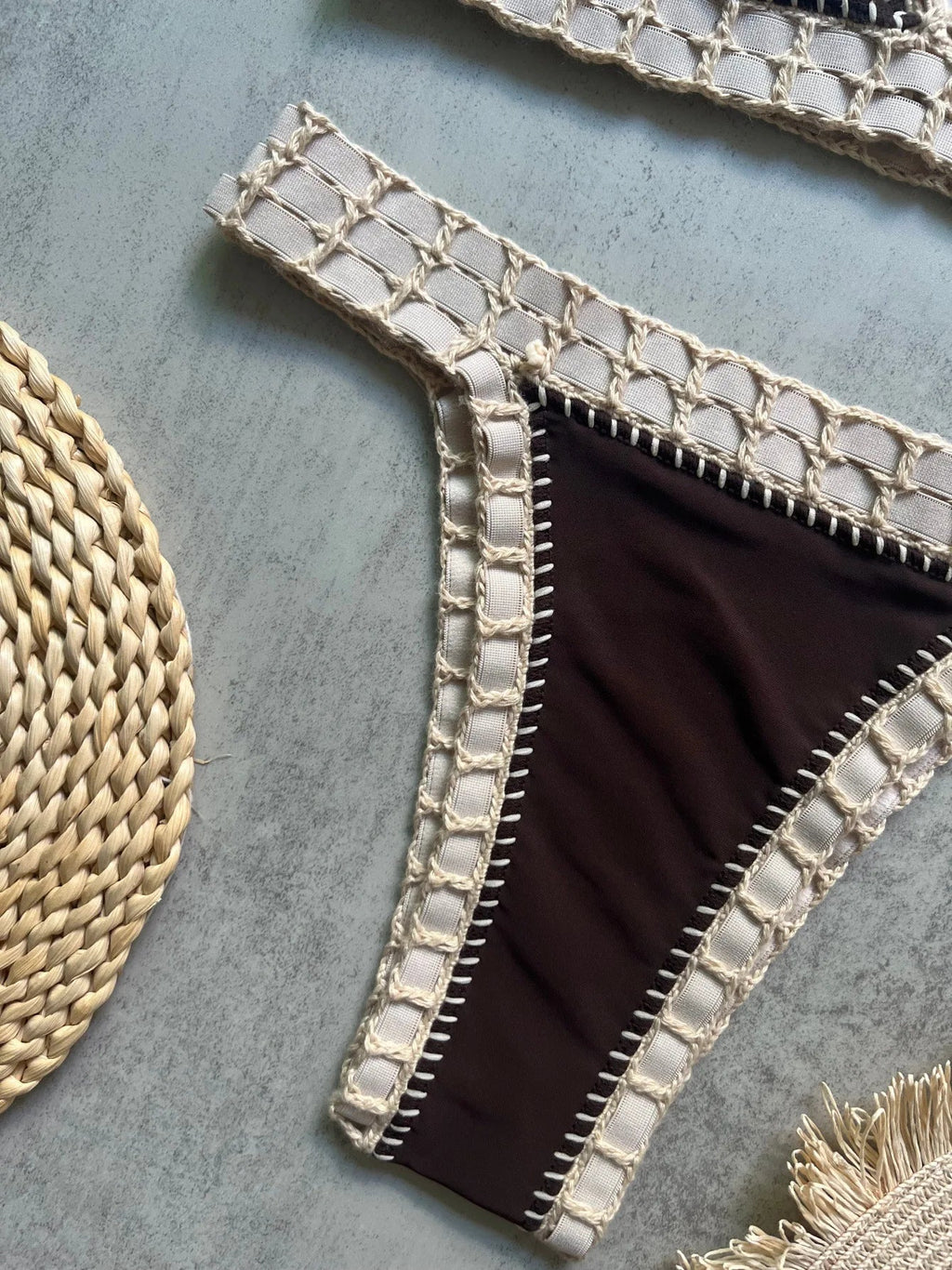 Sexy Black Patchwork Hand Crochet Bikini Set Women 2026 V Neck Push Up Bra Thong Swimsuit Beach Bathing Suit Knitted Swimwear