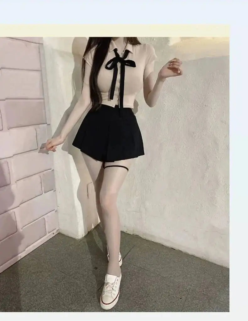 WOMENGAGA Korea Style Sexy Slim High Waist Strap A-line Half Length Skirt Fashion Women Skorts JK Sweet 2023 New  OW3W