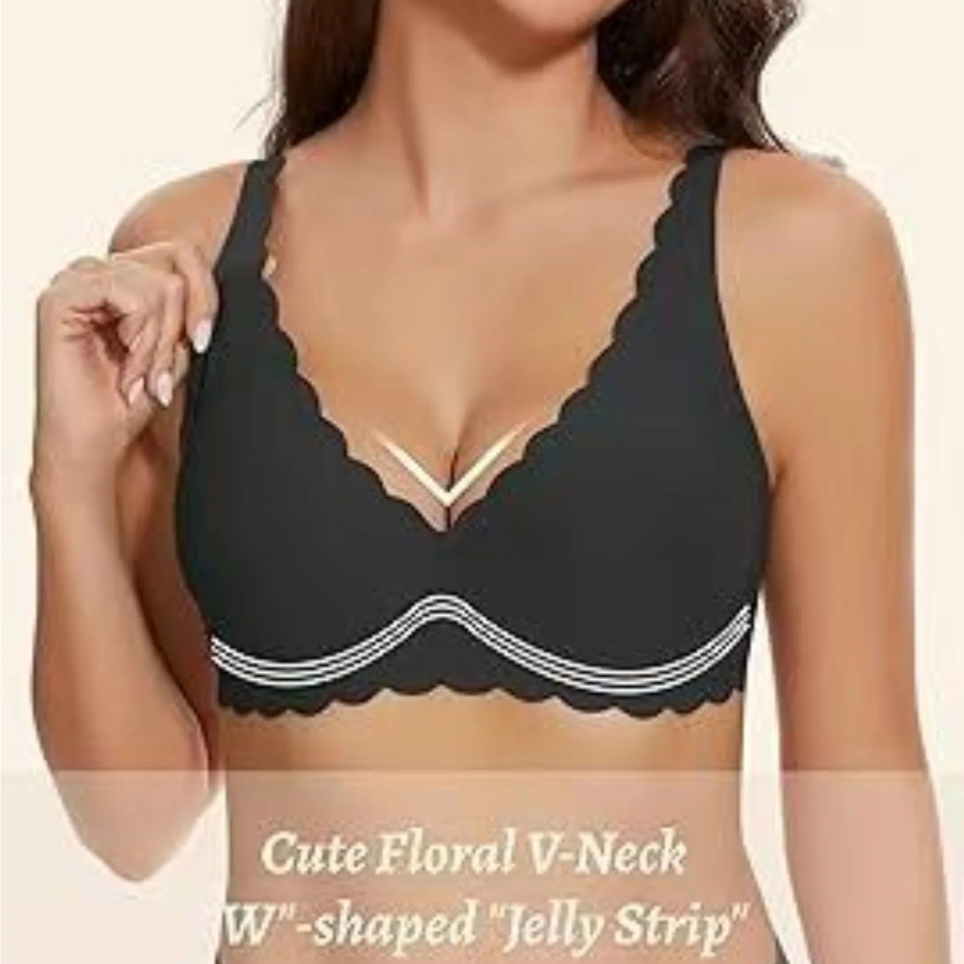 Women's Deep V Wave Seamless Jelly Bra Wire-free Seamless Bra Thin Mold 3/4 Cup Bra Comfortable Plus Size Push-up Underwear