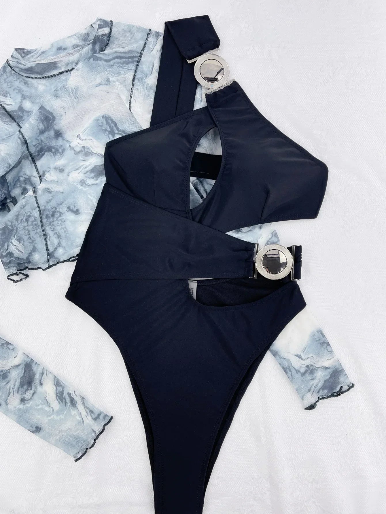 Sexy One Shoulder Swimsuit Woman 2024 Solid Black Hollow Out Buckle One Piece Swimwear Beach Bathing Suit Backless Monokini