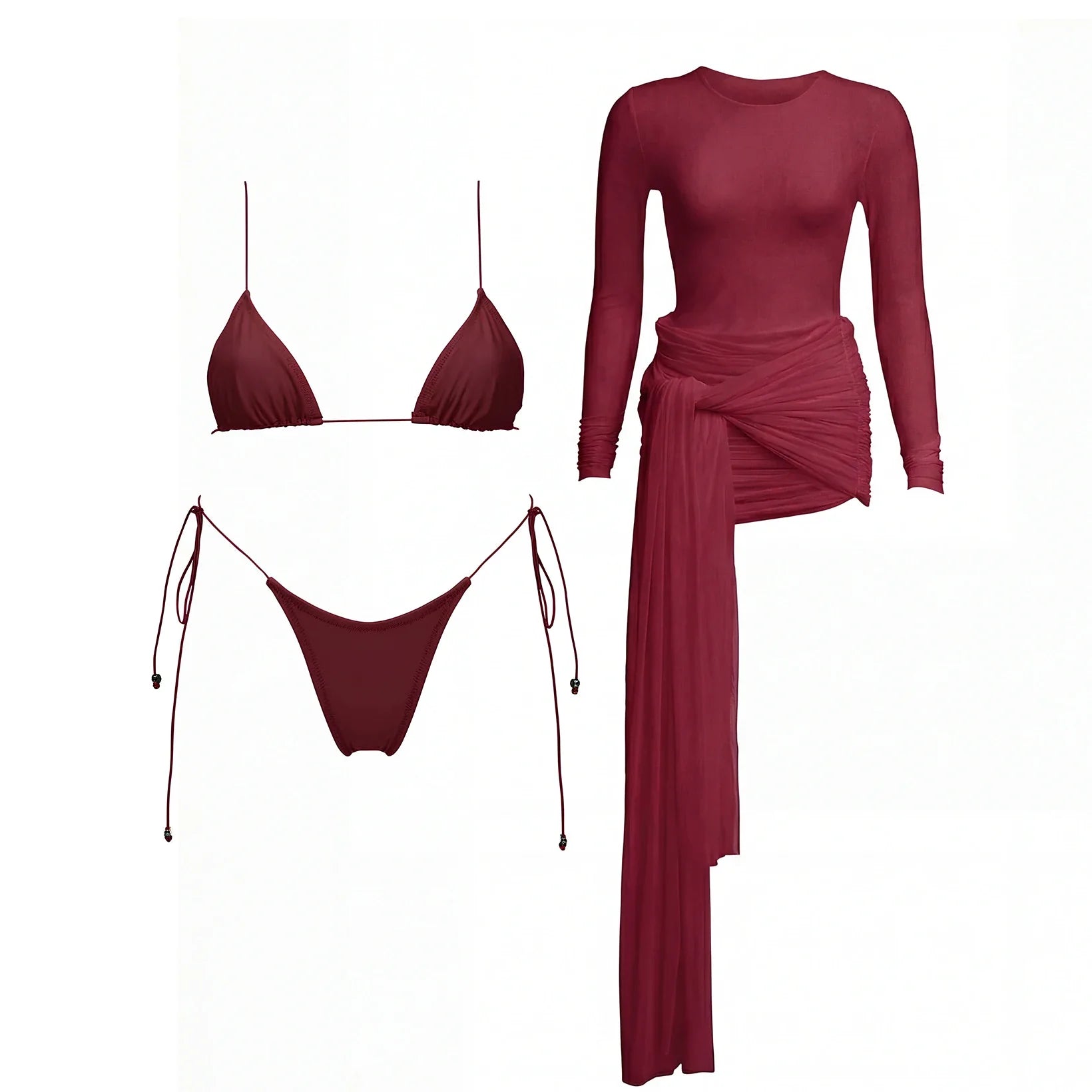 3Pcs Micro Bikini with Cover Up Women Swimsuit Sexy Bikinis Bandeau Biquini Female Swimwear Mesh Dress Bathing Suits Beachwear