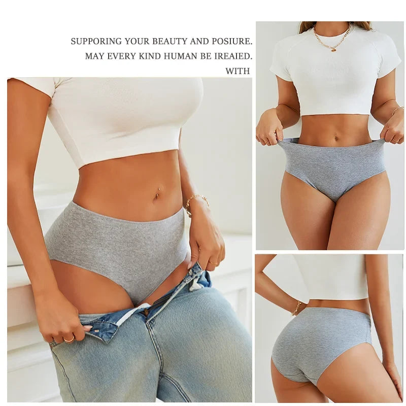 4Pcs Women's Seamless Cotton Briefs Women Plus SizePanties Solid Color Breathable Underwear Female Low Waist Soft Lingerie S-XXL