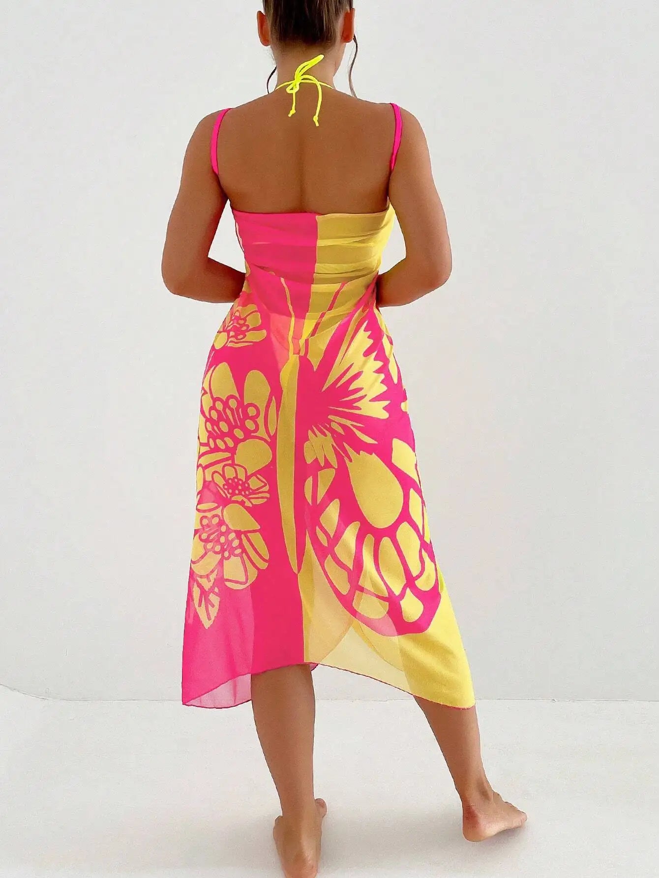 Sexy Butterfly Print Cover Up 2026 Women Black Patchwork Mesh Dress Tunic Bikini Lady Elegant Bath Sarong Wrap Skirt Beachwear