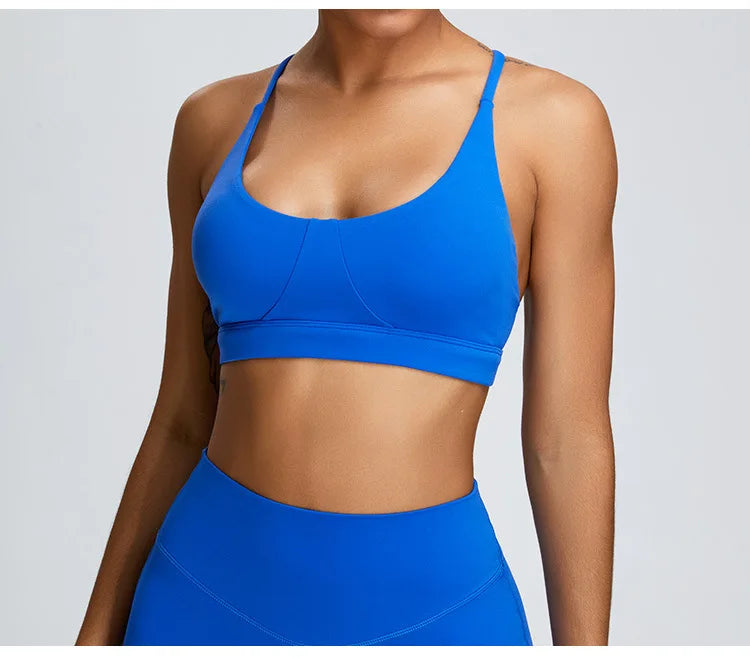 Solid Color Cross Back Women Fitness Underwear Sports Bra Running Top Gym Yoga Athletic Tight Workout Jog Soft With Backless Bra