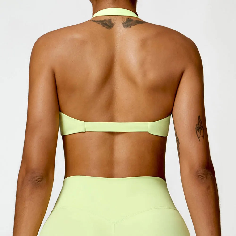 Women's Nylon Sports Bra Halter Sports Underwear Front Twist Naked Feel Sexy Yoga Gym Push Up Workout Padded Bralette Bathsuit