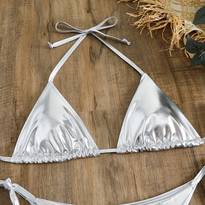 Sexy Brozing Gold Bikinis Sets Women Push Up Micro Bikini Swimsuit 2026 Brazilian Beach Bathing Suit Tie Side Triangle Swimwear