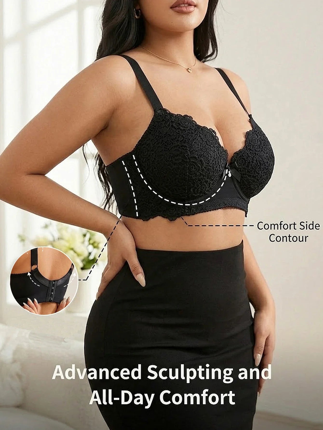 Women's Plus Size Lace Push Up Bra Underwire Side Support Anti-Sagging with Wide Adjustable Straps Brassiere