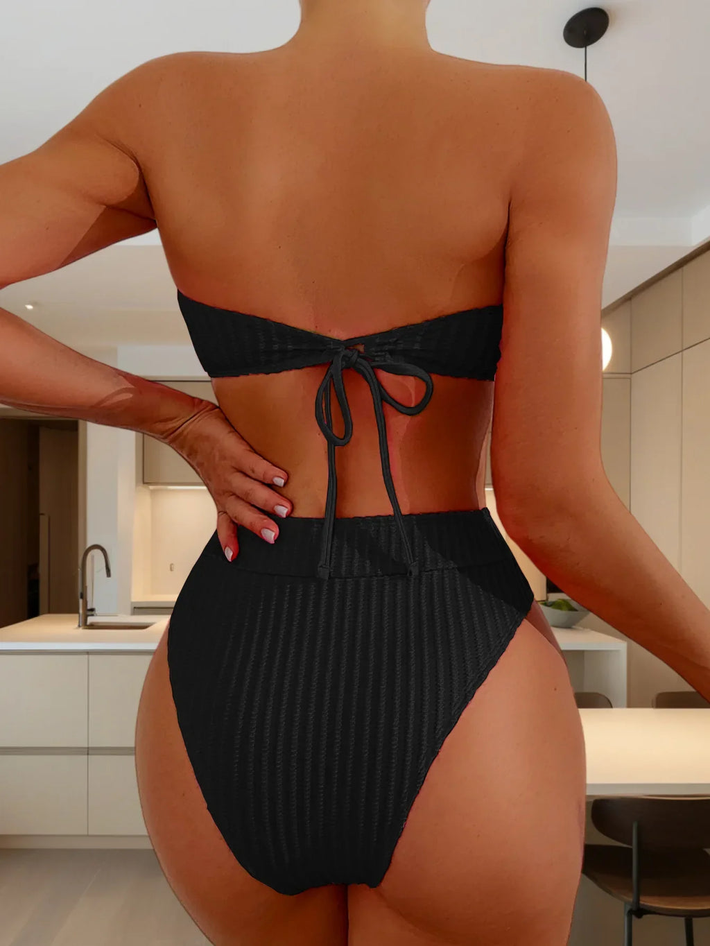 Sexy Bandeau Bikini Set 2025 Mujer Women White Black Ribbed Push Up Micro Swimsuit Summer Bathing Suit Beach High Waist Swimwear