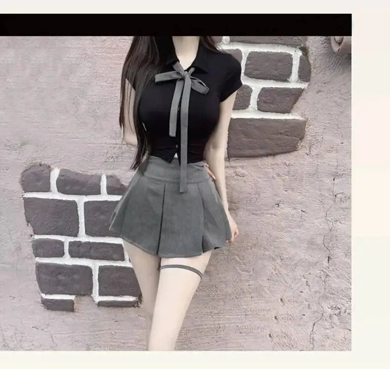 WOMENGAGA Korea Style Sexy Slim High Waist Strap A-line Half Length Skirt Fashion Women Skorts JK Sweet 2023 New  OW3W