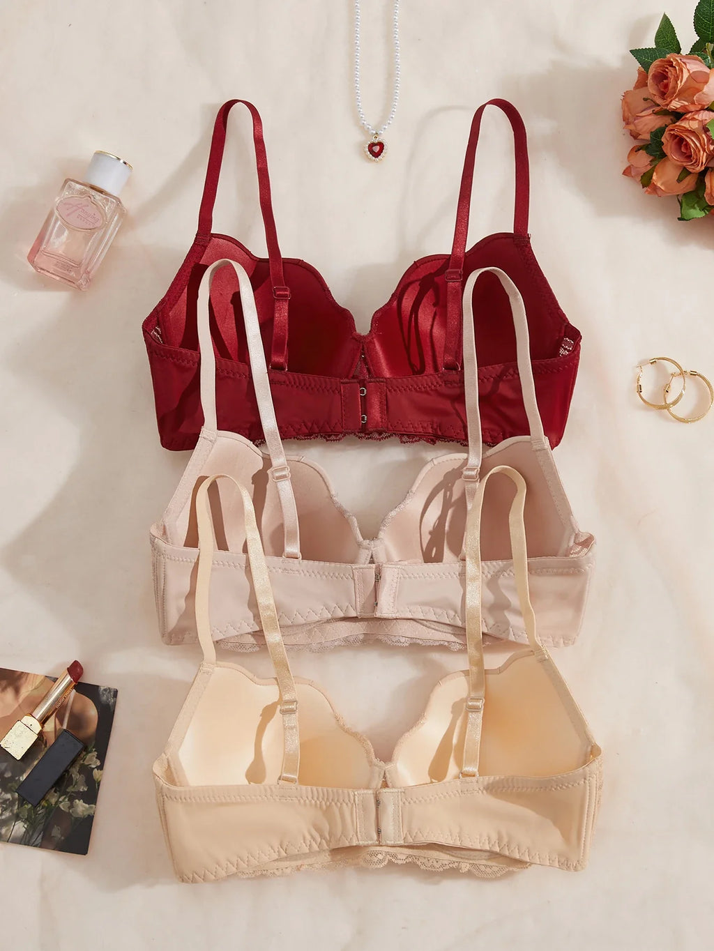 3, 6Pcs Elegant Bow Women's Underwear Set Lace Spliced Push up Bras French Soft Women's Bra Lingerie Underwear