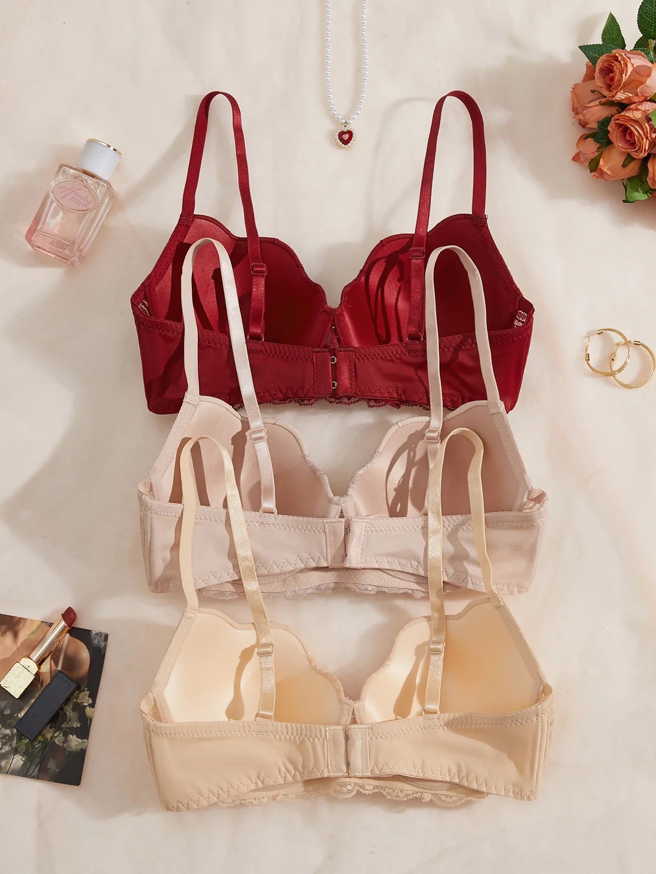 3, 6Pcs Elegant Bow Women's Underwear Set Lace Spliced Push up Bras French Soft Women's Bra Lingerie Underwear
