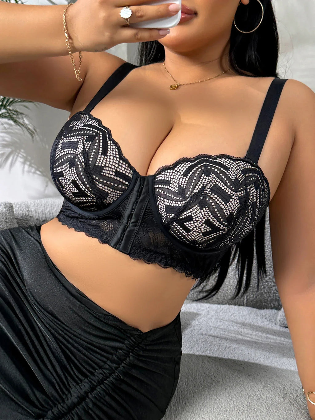 B C D Thin Cup Plus Size Lace Splicing Front Closure Women's Push up Bra Sheer Mesh Back Side Support Women's Bra