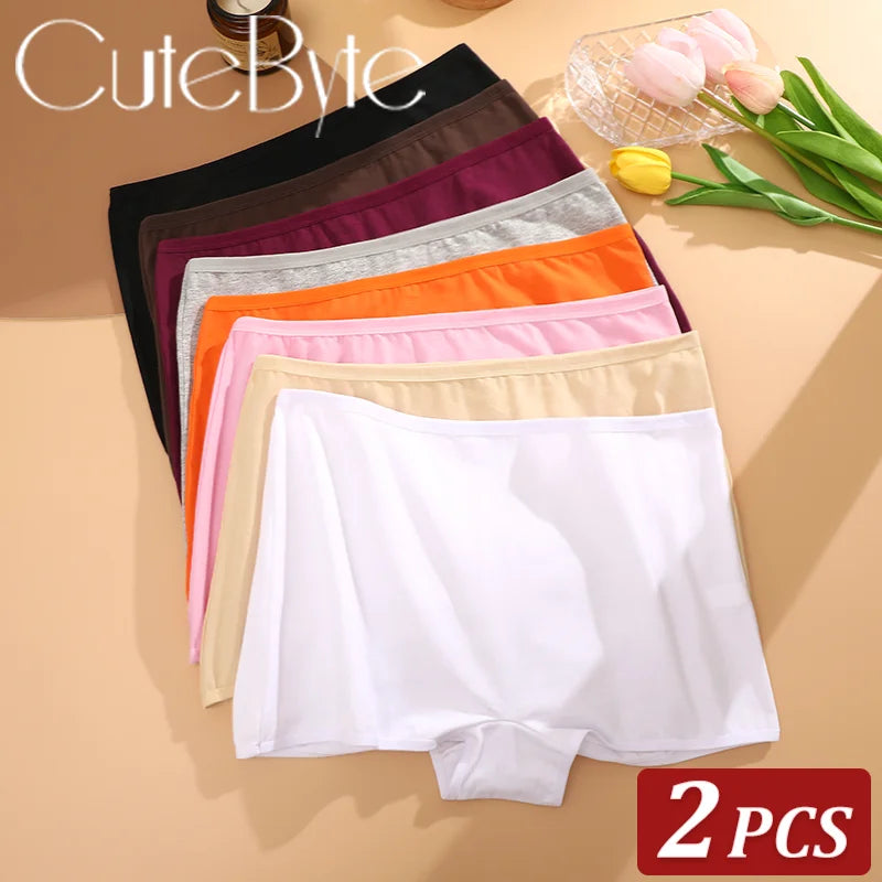 2PCS Women's Panties Cotton Seamless Sports Boxers Underwear Female Solid Color Briefs Cozy Lingerie Intimate Underpants XS-XL