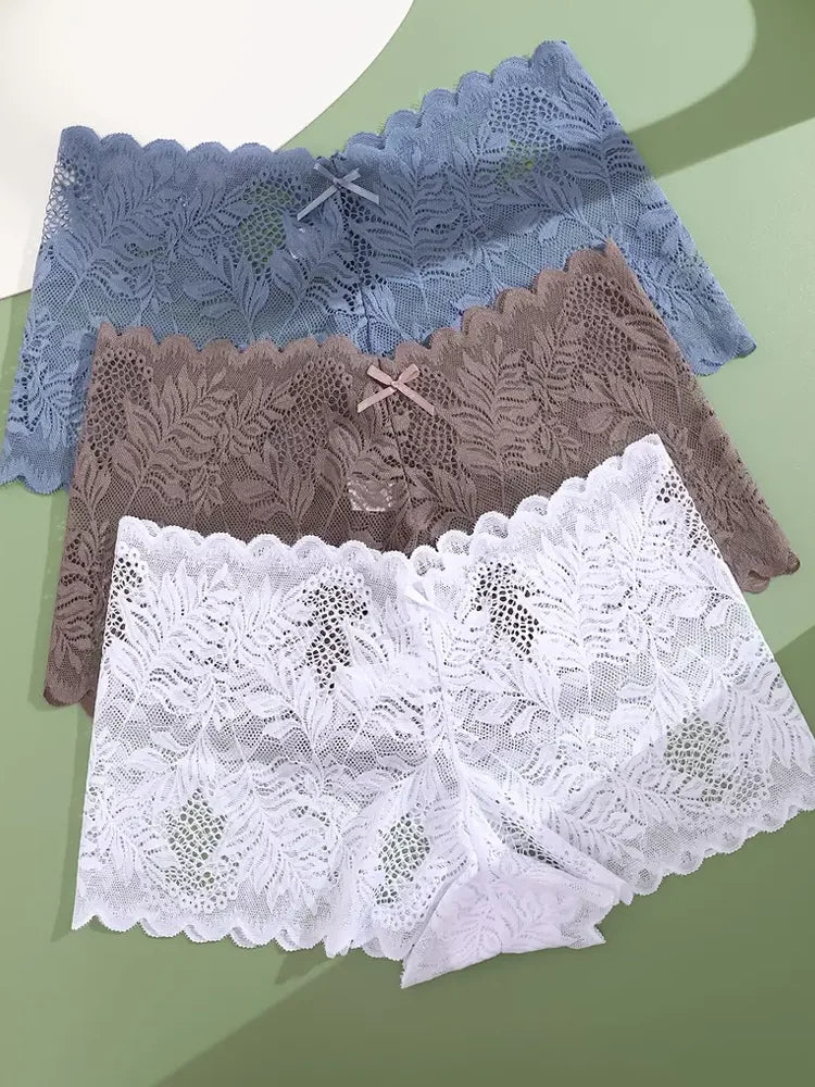 6PCS Women Lace Boxers Briefs Sexy Seamless Breathable Low Waist Female Underwear Solid Color Intimates High Elastic Lingerie