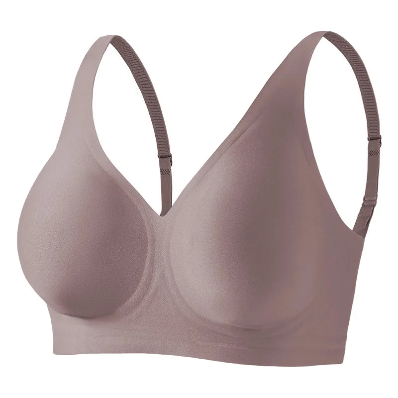 Women's Deep V Jelly Seamless Bra Wire-Free 3D Soft Support Thin Molding Leopard Print Solid Color Comfortable Bra Underwear