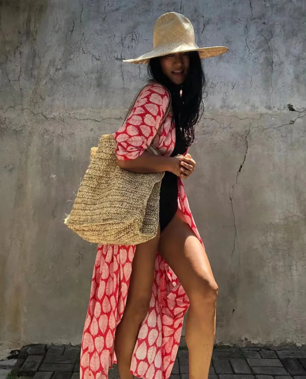 2024 New Summer Sexy Beach Kimono Swimwear Cotton Cover Up Swimsuit Women Print Bikini Cover Up Beachwear Dress Robe