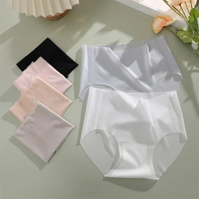 2PCS Seamless Ice Silk Briefs Women's Transparent Panties Sexy Breathable Underwear Female Stretch Erotic Korean Ultra Lingerie