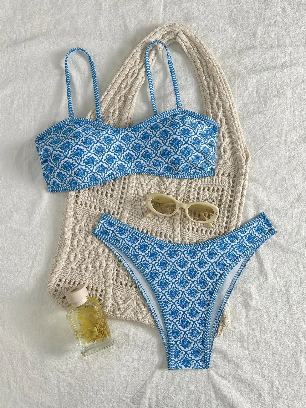 Sexy Bandeau Bikini 2026 Women Green Floral Pleate Push Up Padded Thong Swimsuit Summer Bathing Suit Two Piece Swimwear Biquini