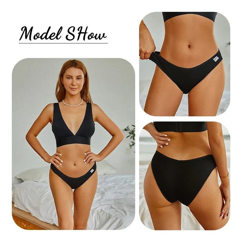 3PCS/Set Women Cotton Briefs Panties Ladies Sexy Solid Color Low Waist Underwear Female Soft Breathable Intimates Lingerie 2024