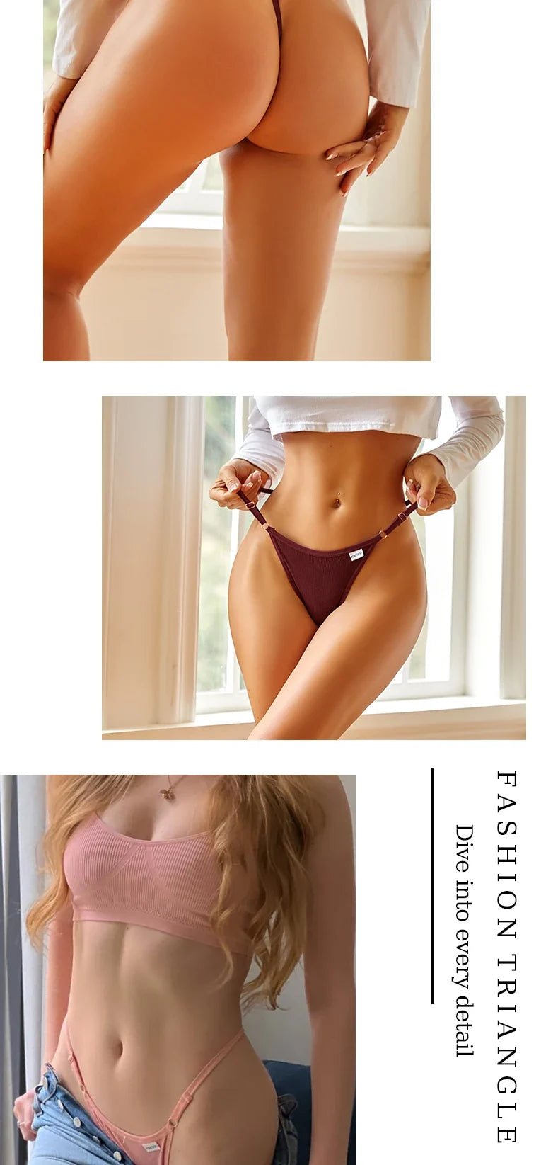 5PCS Women's Panties Cotton Thongs Adjustable Waist Sexy G-String Solid Color Seamless Intimate Female Underpants Lingerie S-XL