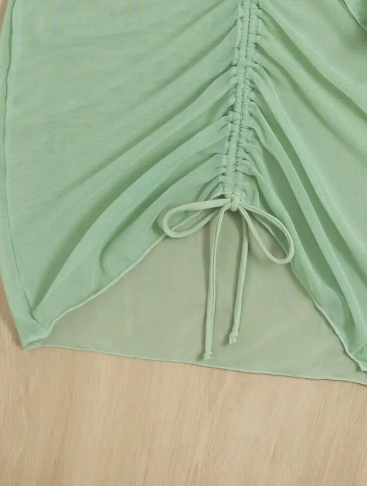 Long Sleeves Dress Bikini Set 2025 Women Neon Green Lace Up 3 Pieces Swimsuit Brazilian Bathing Suit Pleate Cover Up Swimwear