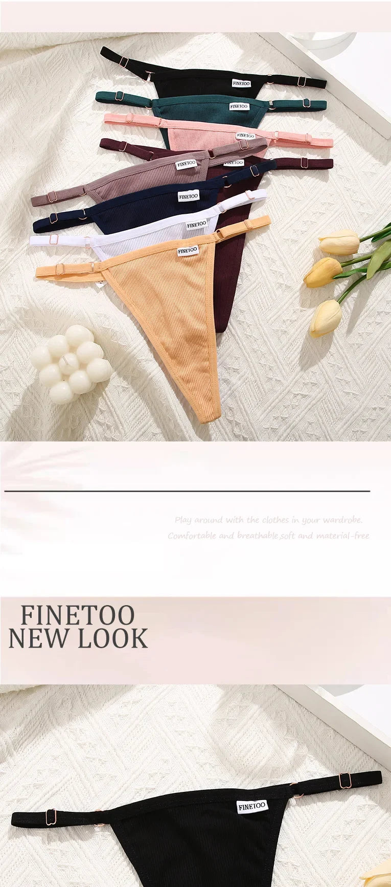 5PCS Women's Panties Cotton Thongs Adjustable Waist Sexy G-String Solid Color Seamless Intimate Female Underpants Lingerie S-XL