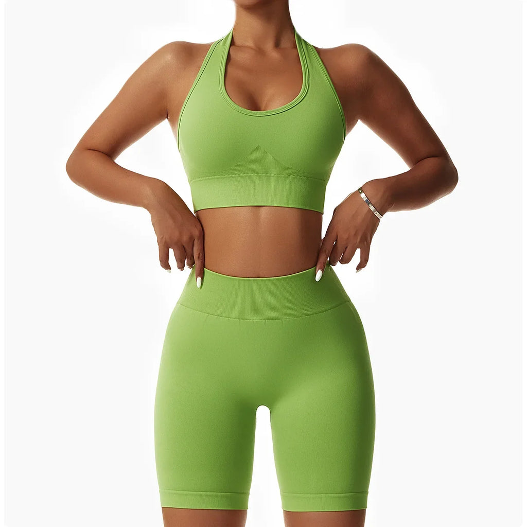 Sexy Halter Yoga Bra Gym Workout Push Up Running Sports Underwear Gathering Sports Vest Beautiful Back Fitness Top