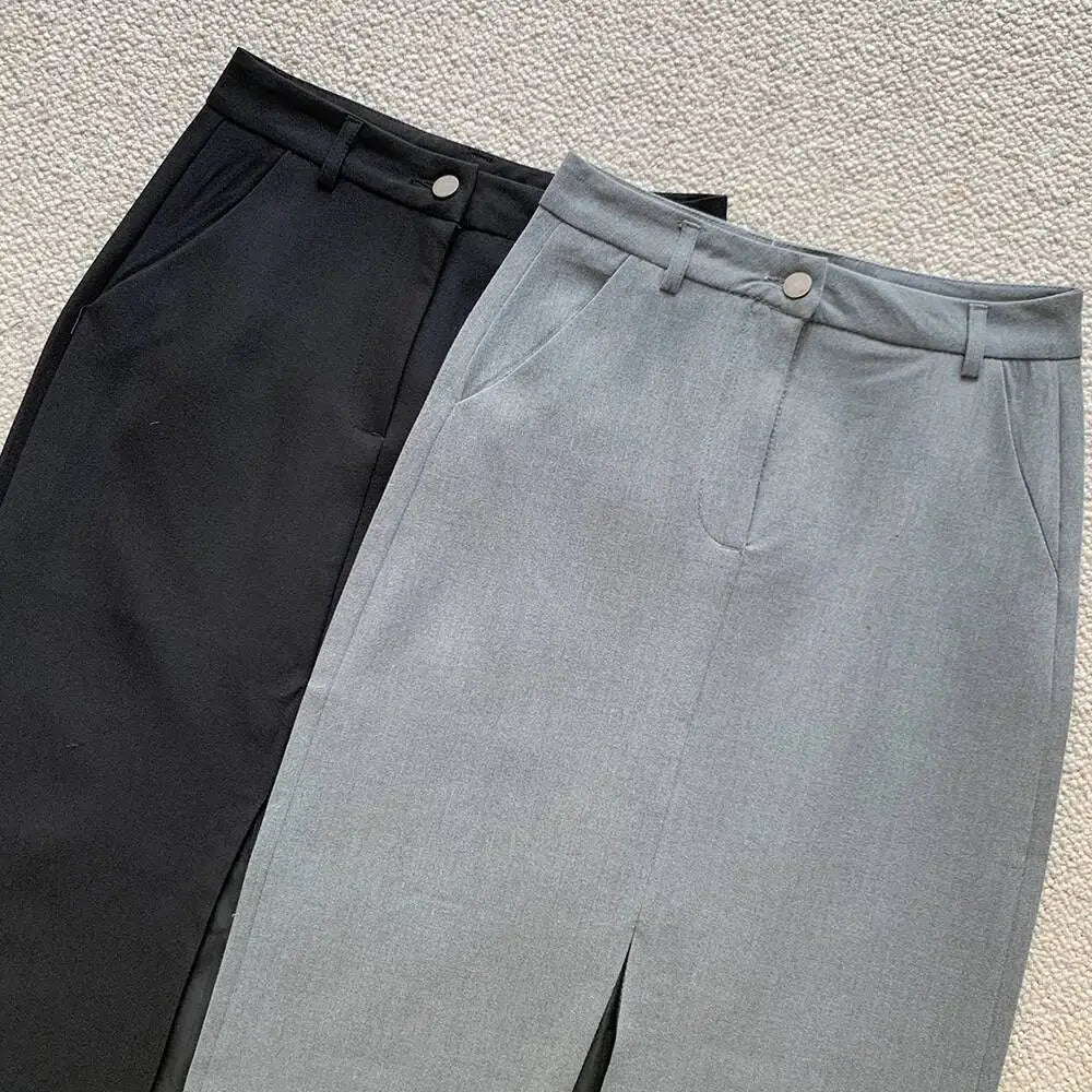 WOMENGAGA Retro High Waist Half Skirt Girl Bifurcate Slim A-LINE Gray Skirts Fashion American Spicy Girls 2023 New 5P2F