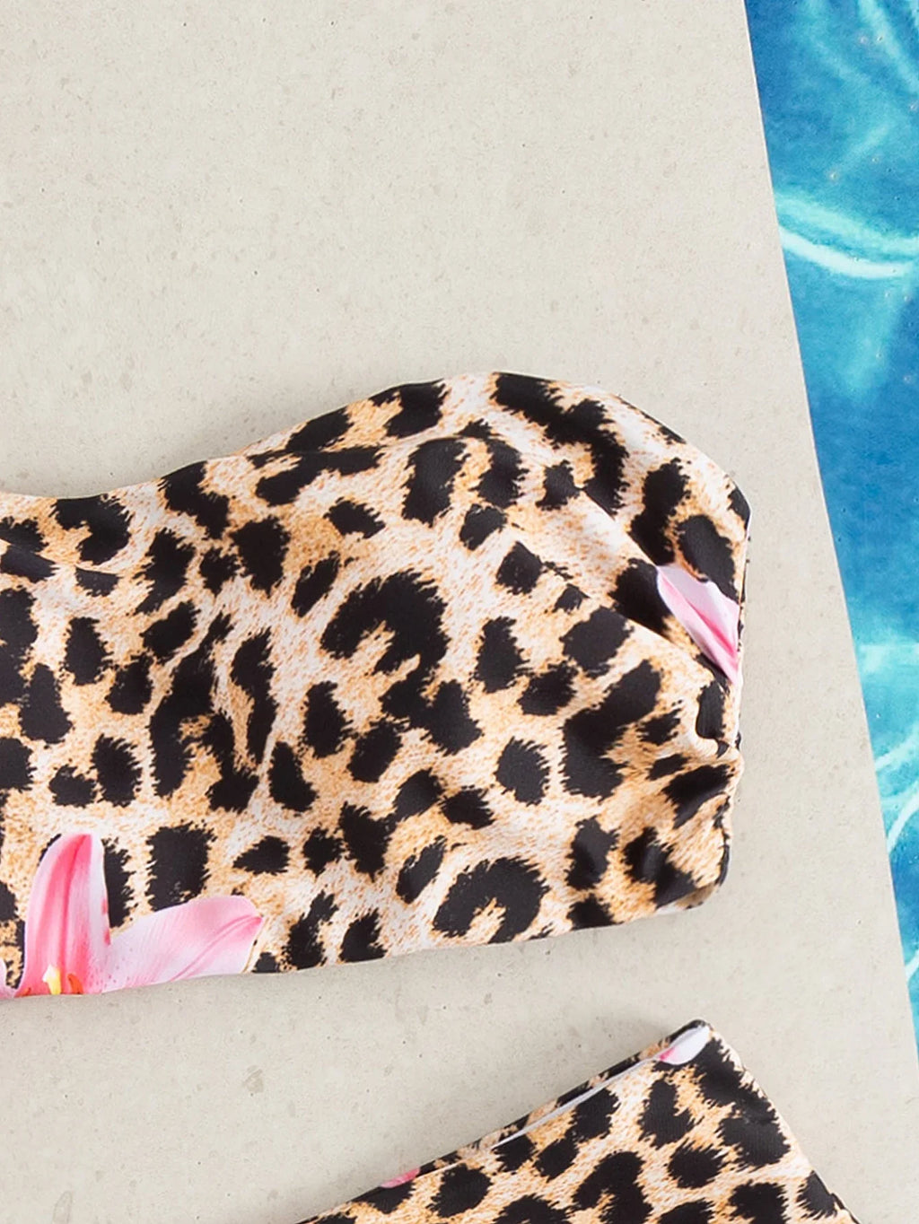 Sexy Bandeau Bikini 2025 Women Pink Floral Leopard Print Push Up 2 Piece Swimsuit Beach Bathing Suit High Waist Swimwear Biquini