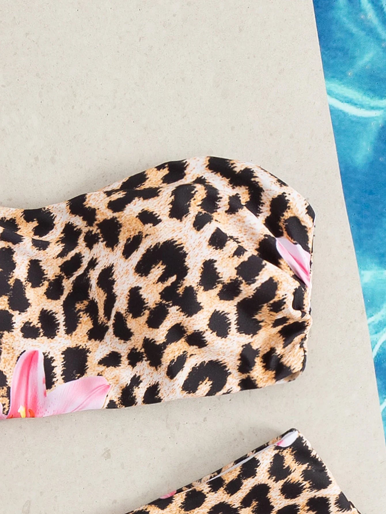 Sexy Bandeau Bikini 2025 Women Pink Floral Leopard Print Push Up 2 Piece Swimsuit Beach Bathing Suit High Waist Swimwear Biquini