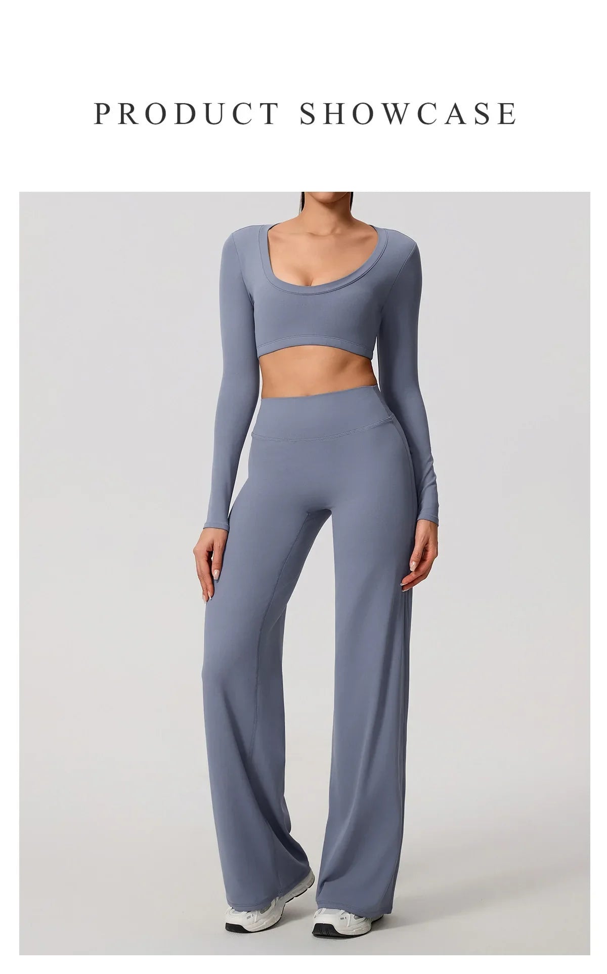 Hearuisavy Sports Set 2Pcs Women's  Long Sleeve Backless Fitted Fitness Top Push Up Pilates Yoga Top Wide Leg Straight Leg Pants