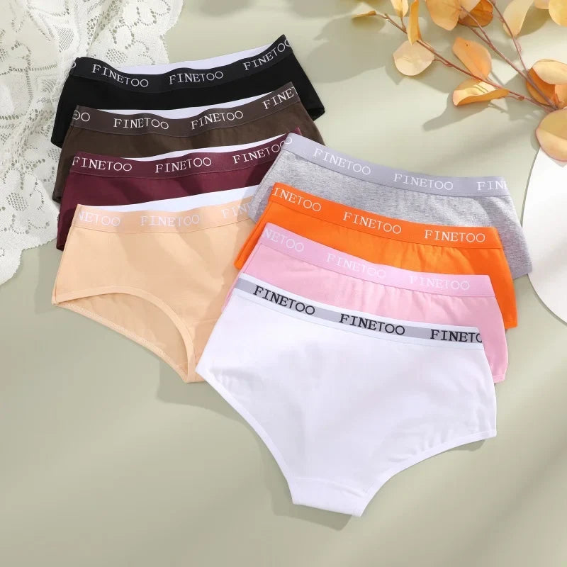 FINETOO 4Pcs Women's  Cotton Panties Sexy Breathable Low Waist  Briefs Letter Straps Underwear Soft Stretch Comfortable Lingerie