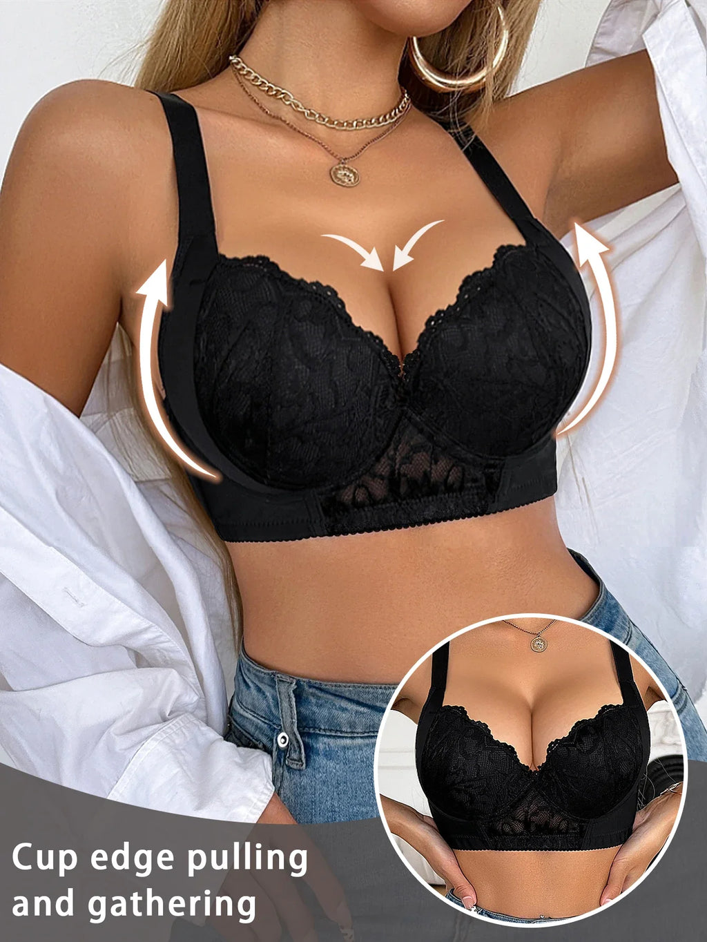 Push UP Bra for Women Lace Trim B C Cup Padded Bust Enhancing sexy bras Side Support Function Comfortable bra