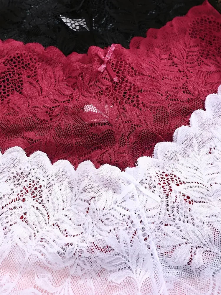6PCS Women Lace Boxers Briefs Sexy Seamless Breathable Low Waist Female Underwear Solid Color Intimates High Elastic Lingerie